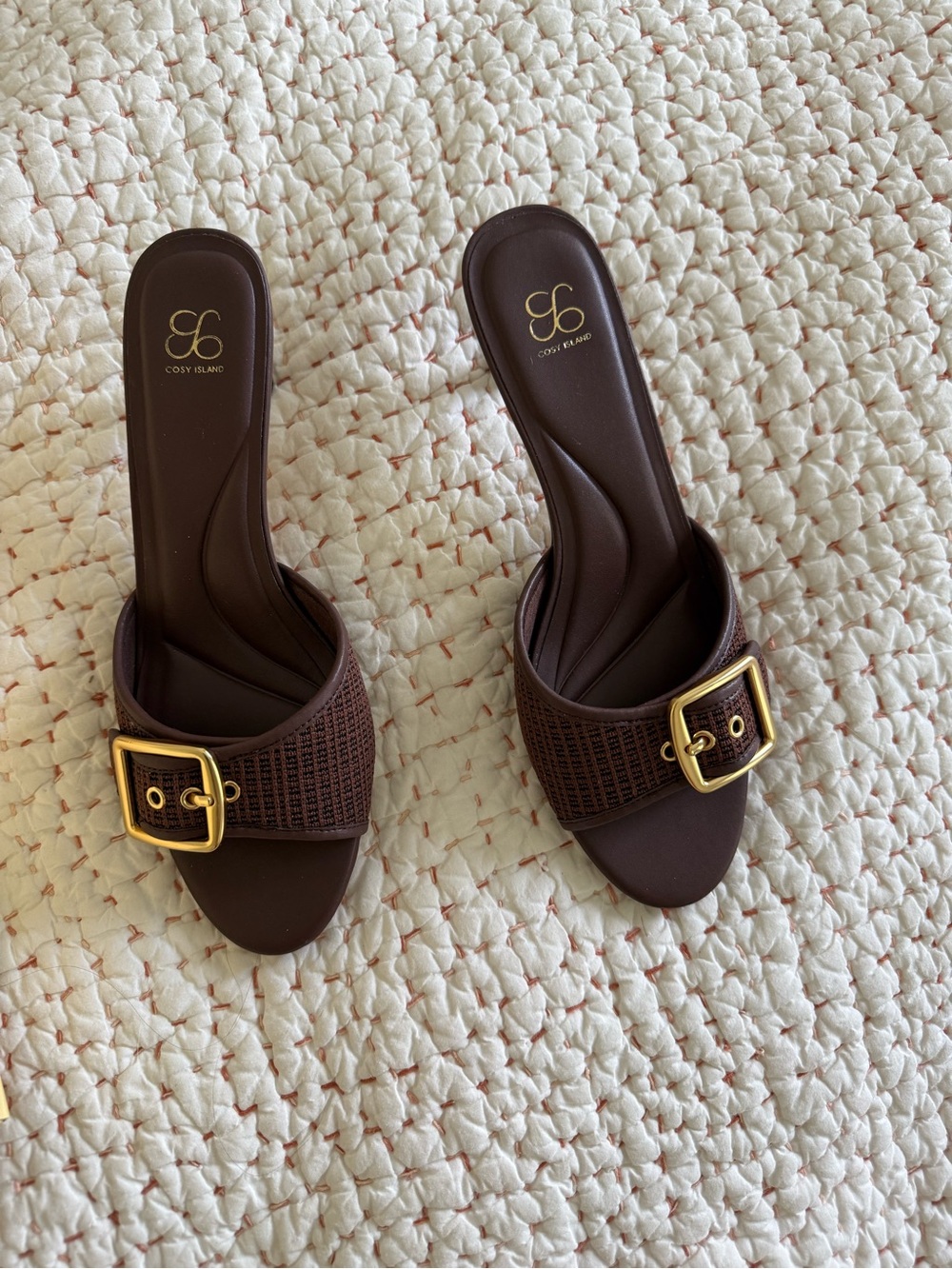 Women’s Brown Kitten Heel Sandals with Buckle - Picture 3 of 7
